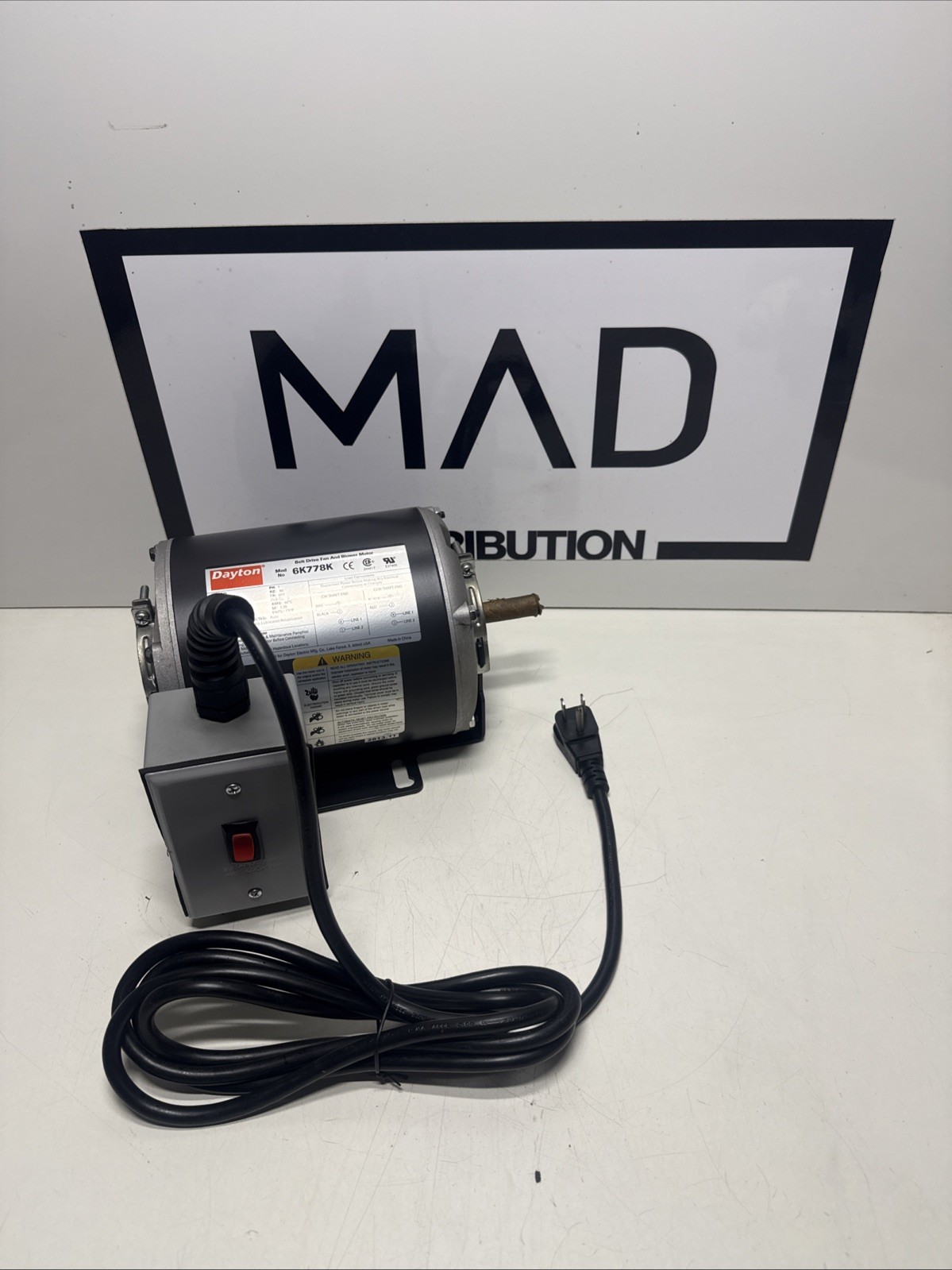 Dayton Belt Drive Fan Motor 1/3 HP 6k778k 115v 1725 RPM, With On / Off Switch