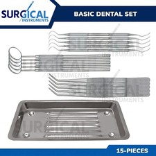 15 Basic Dental Set With Scaler Tray, Mouth Mirror, Explorer #5, Cotton Plier picture