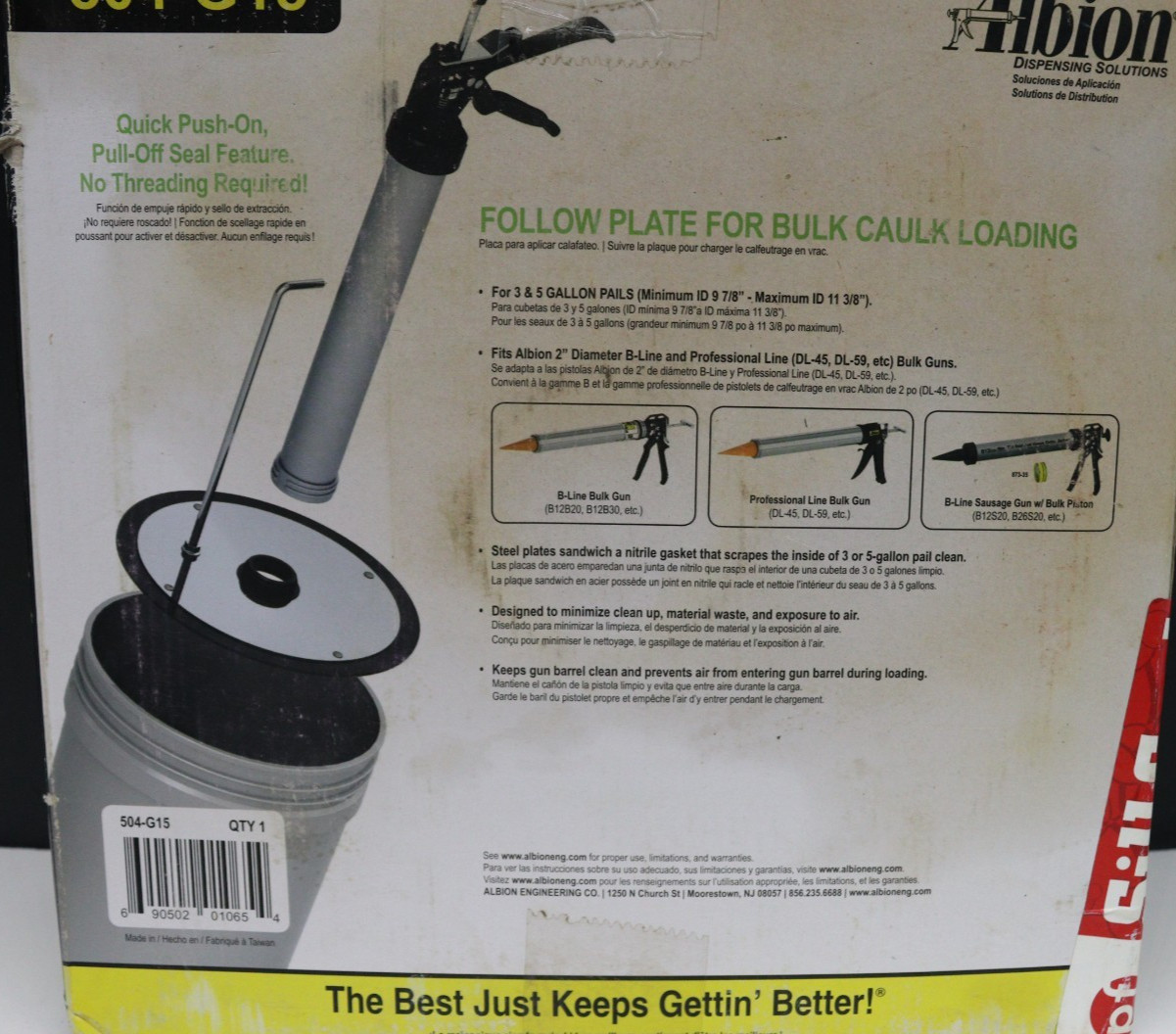 Albion Engineering 504-G15 Slip-on Follow Plate for 5 Gallon Pail (No Threading)