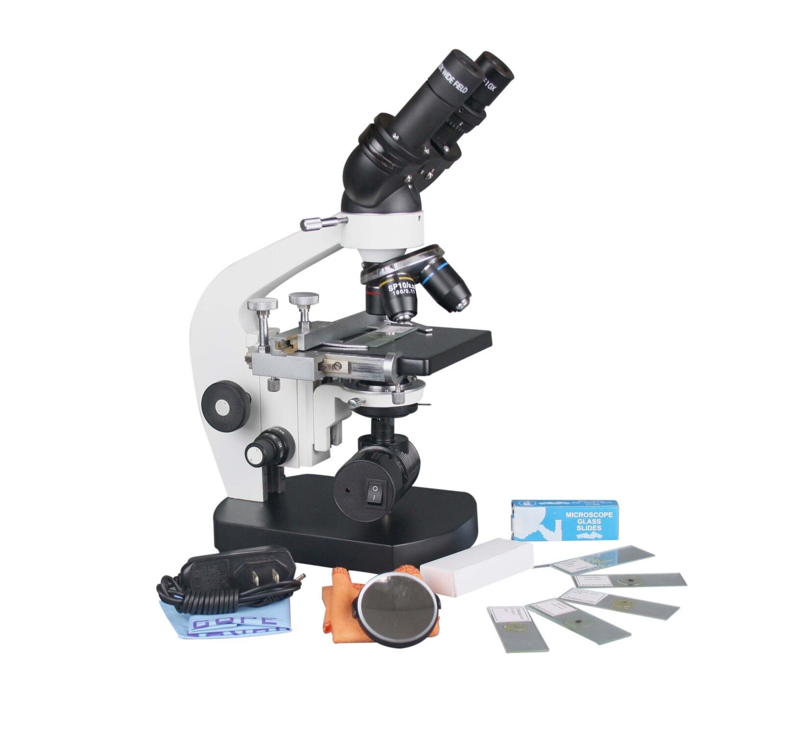 2500x Medical LED Cordless Compound Binocular Microscope w Battery & Slide Kit