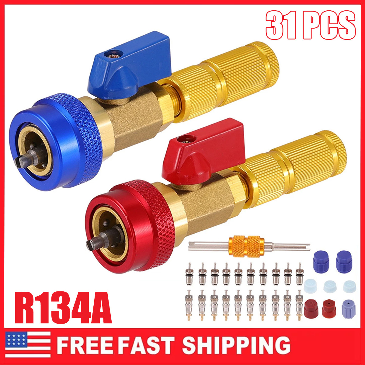 New 31PCS A/C Air Conditioning R134A Valve Core High Low Pressure Remover Tools