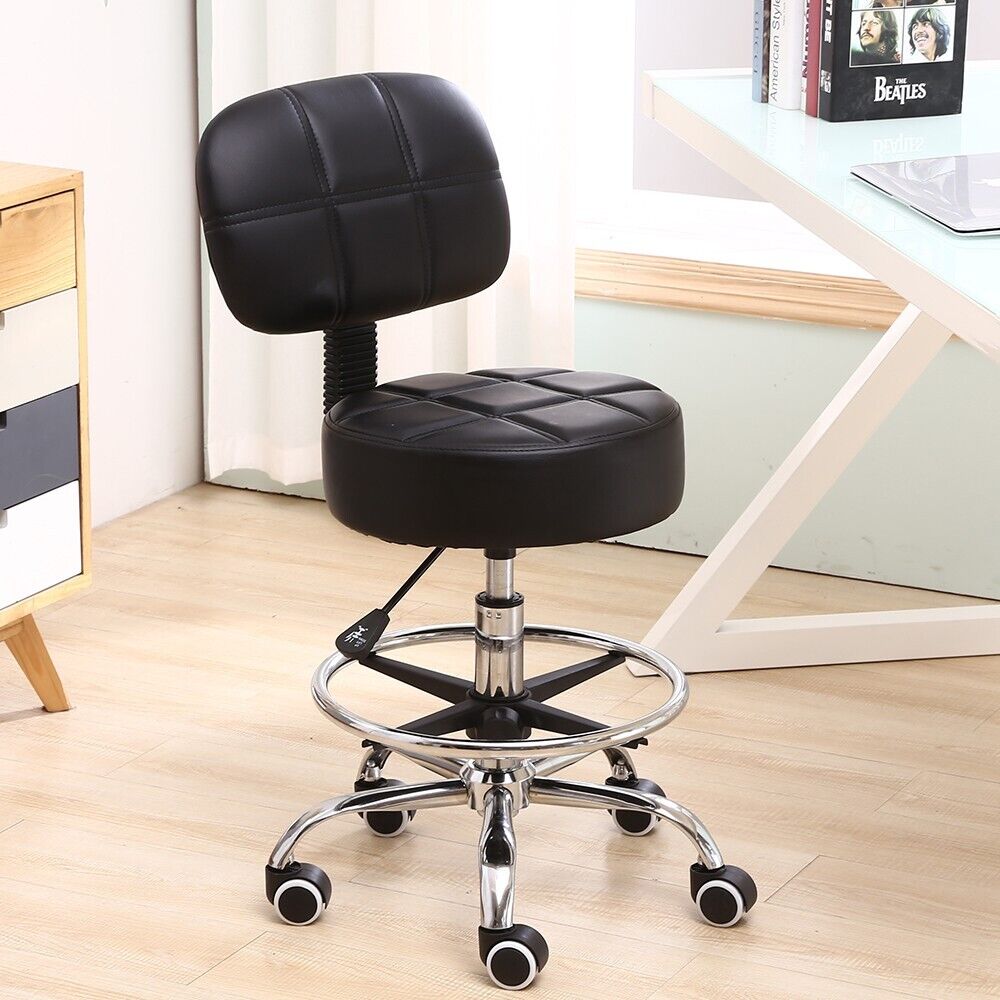 KKTONER Rolling Stool Height Adjustable Task Work Drafting Chair with Back Black