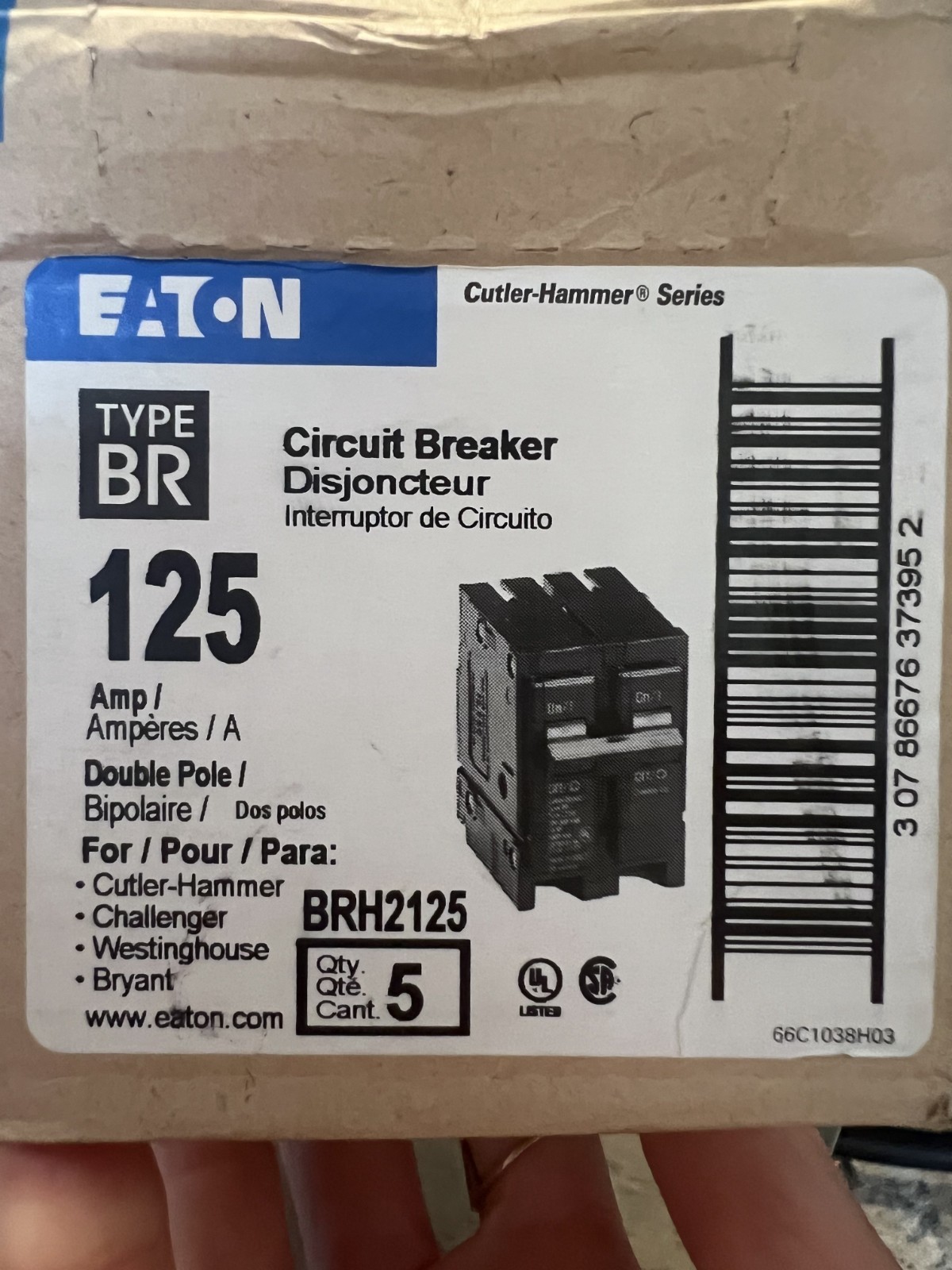 Eaton BRH2125 125A 2-Pole Circuit Breaker 120/240V BR Series - 91 Used Units Eaton BRH2125 125A 2-Pole Circuit Breaker 120/240V BR Series - 91 Used Units