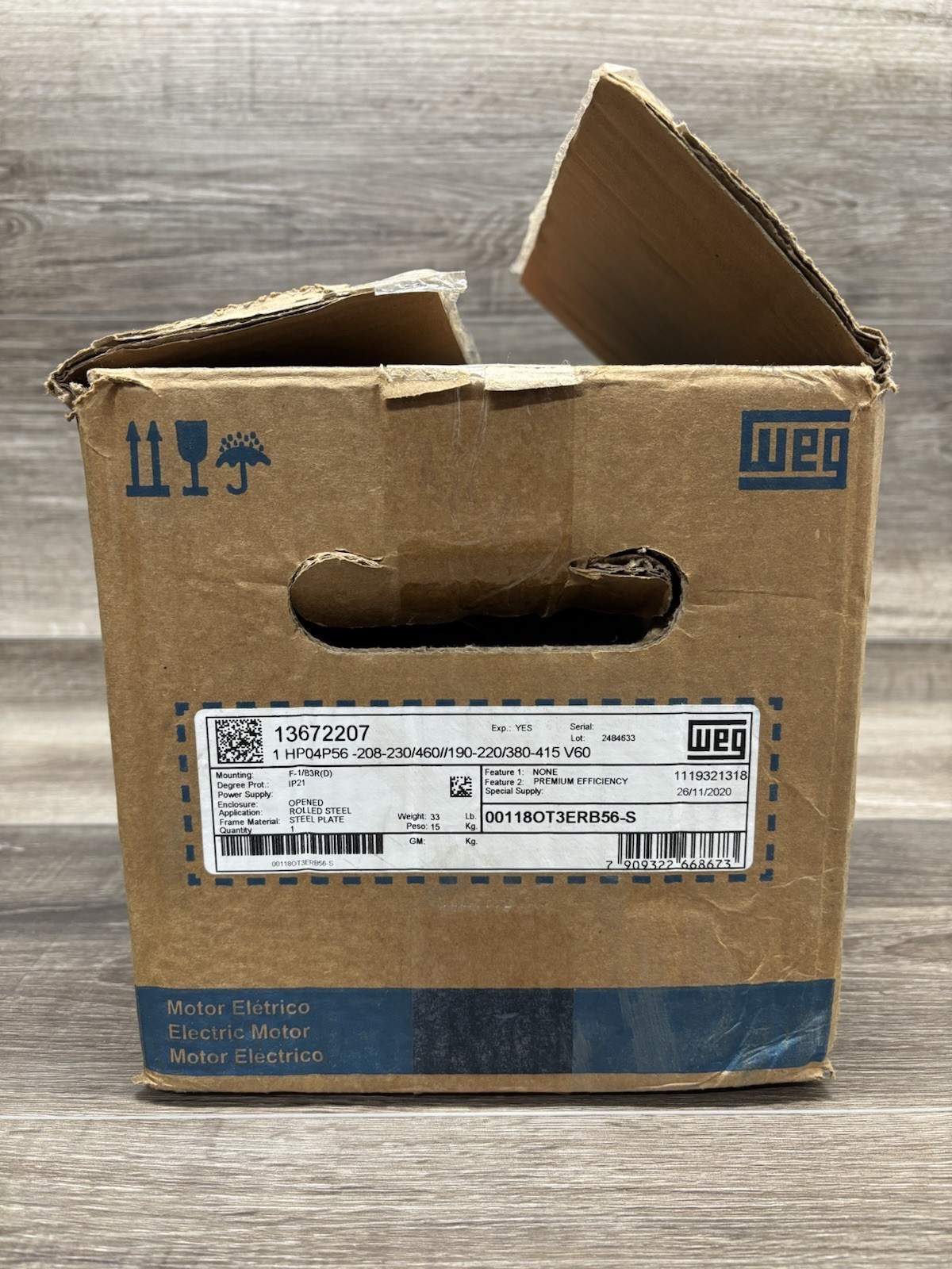 WEG NEMA Premium 001180T3ERB56-S - PH 3 - Electric Motor 1760 RPM WEG NEMA Premium 001180T3ERB56-S - PH 3 - Electric Motor 1760 RPM