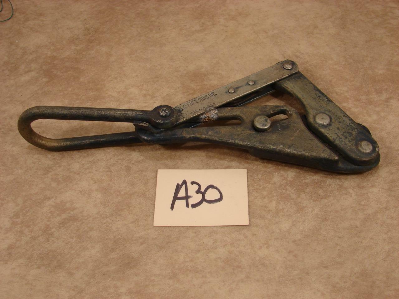 A30 VINTAGE KLEIN TOOLS HEAVY DUTY CABLE WIRE ROPE GRIP PULLER 1613-40B