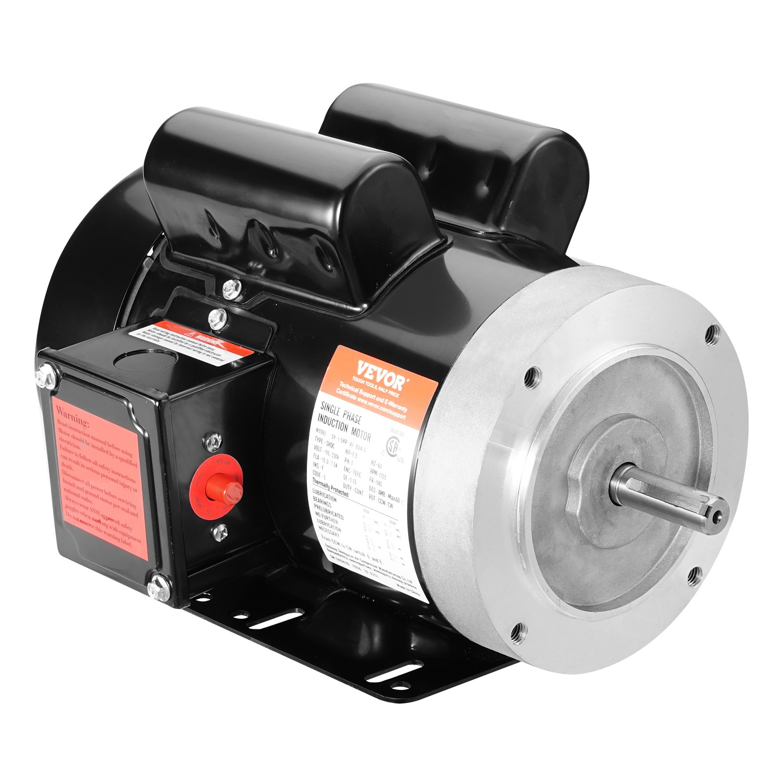 VEVOR 1.5HP Electric Motor 1725RPM AC115/230V 56C Frame 1-Phase 5/8\ VEVOR 1.5HP Electric Motor 1725RPM AC115/230V 56C Frame 1-Phase 5/8\