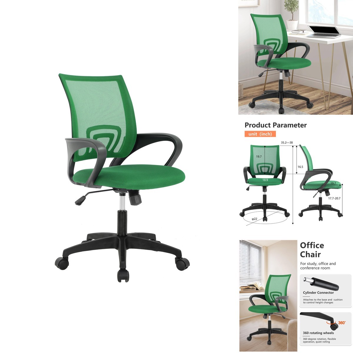FDW Home Office Chair Green Mid Back Task Chair FDW Home Office Chair Green Mid Back Task Chair