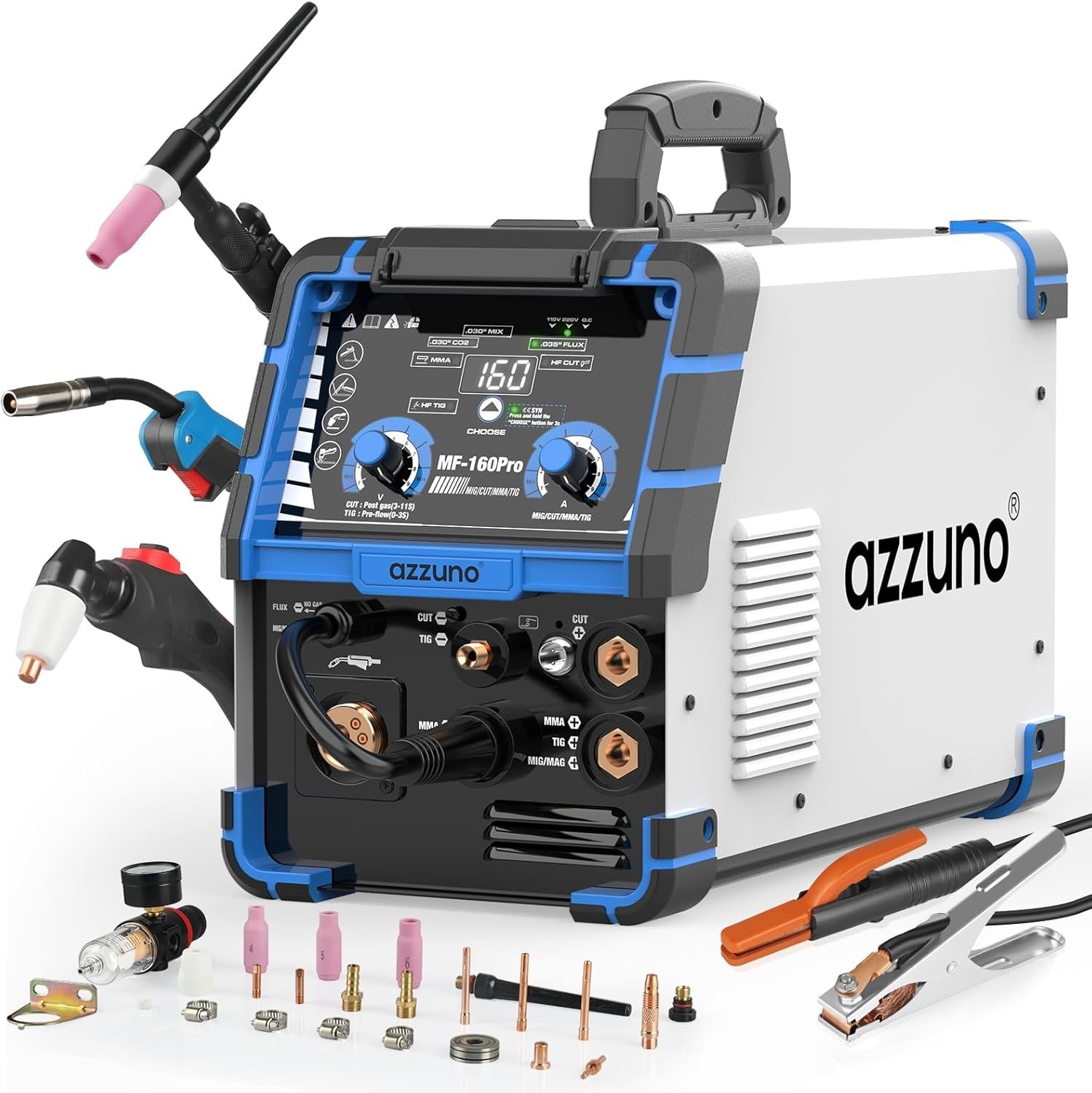 AZZUNO 5-in-1 Plasma Cutter Welder Combo Cut/Gas MIG/Flux MIG/HF TIG 110V/220V AZZUNO 5-in-1 Plasma Cutter Welder Combo Cut/Gas MIG/Flux MIG/HF TIG 110V/220V