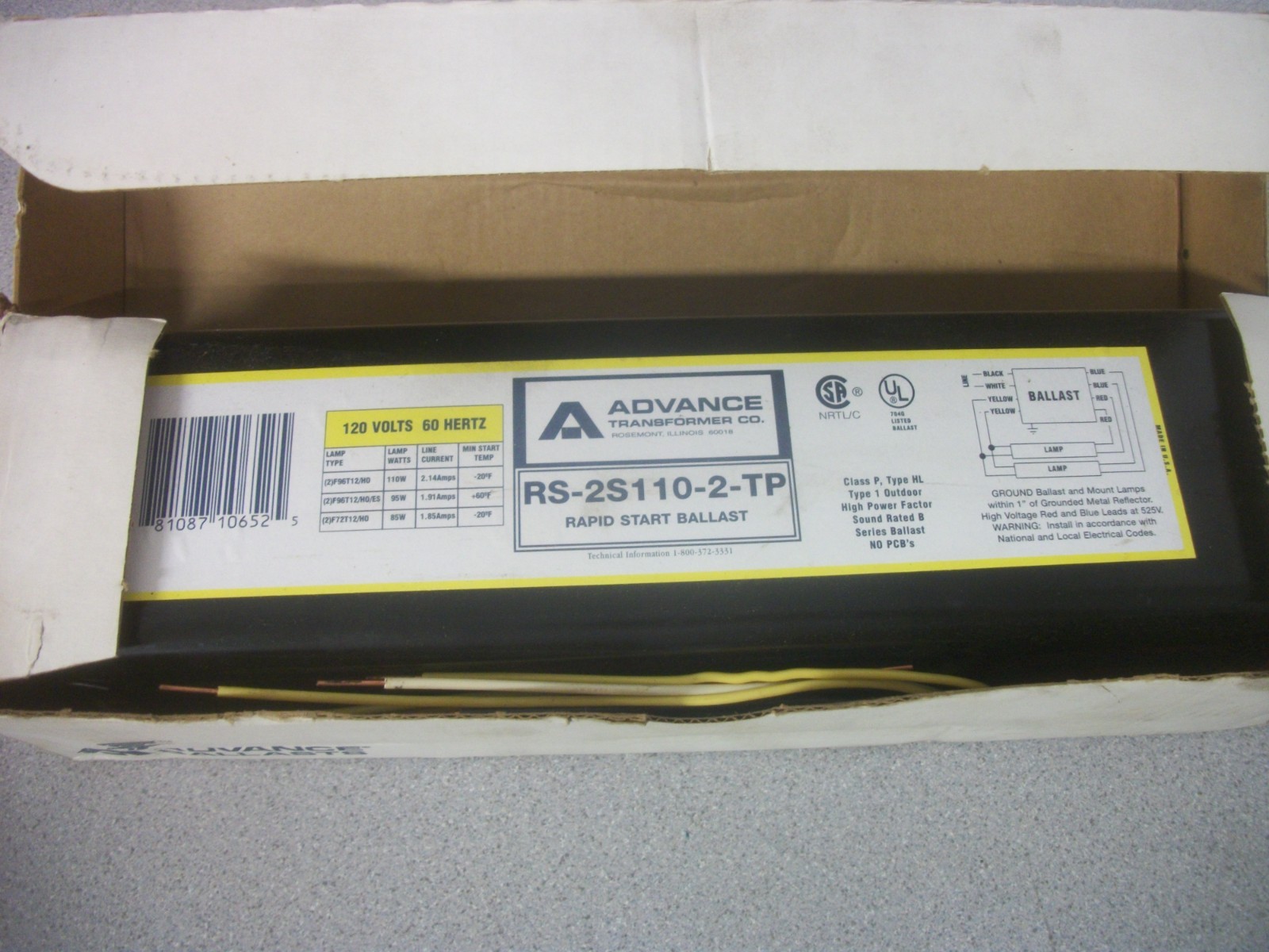 ADVANCE RAPID START BALLAST RS2S110TP 120VOLT NIB ADVANCE RAPID START BALLAST RS2S110TP 120VOLT NIB