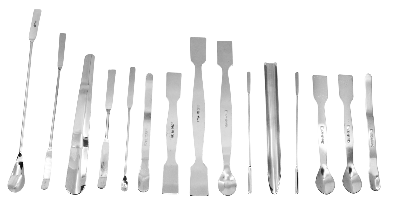 15 Piece Scoop & Spatula Set - Assortment - Stainless Steel - Eisco Labs 15 Piece Scoop & Spatula Set - Assortment - Stainless Steel - Eisco Labs