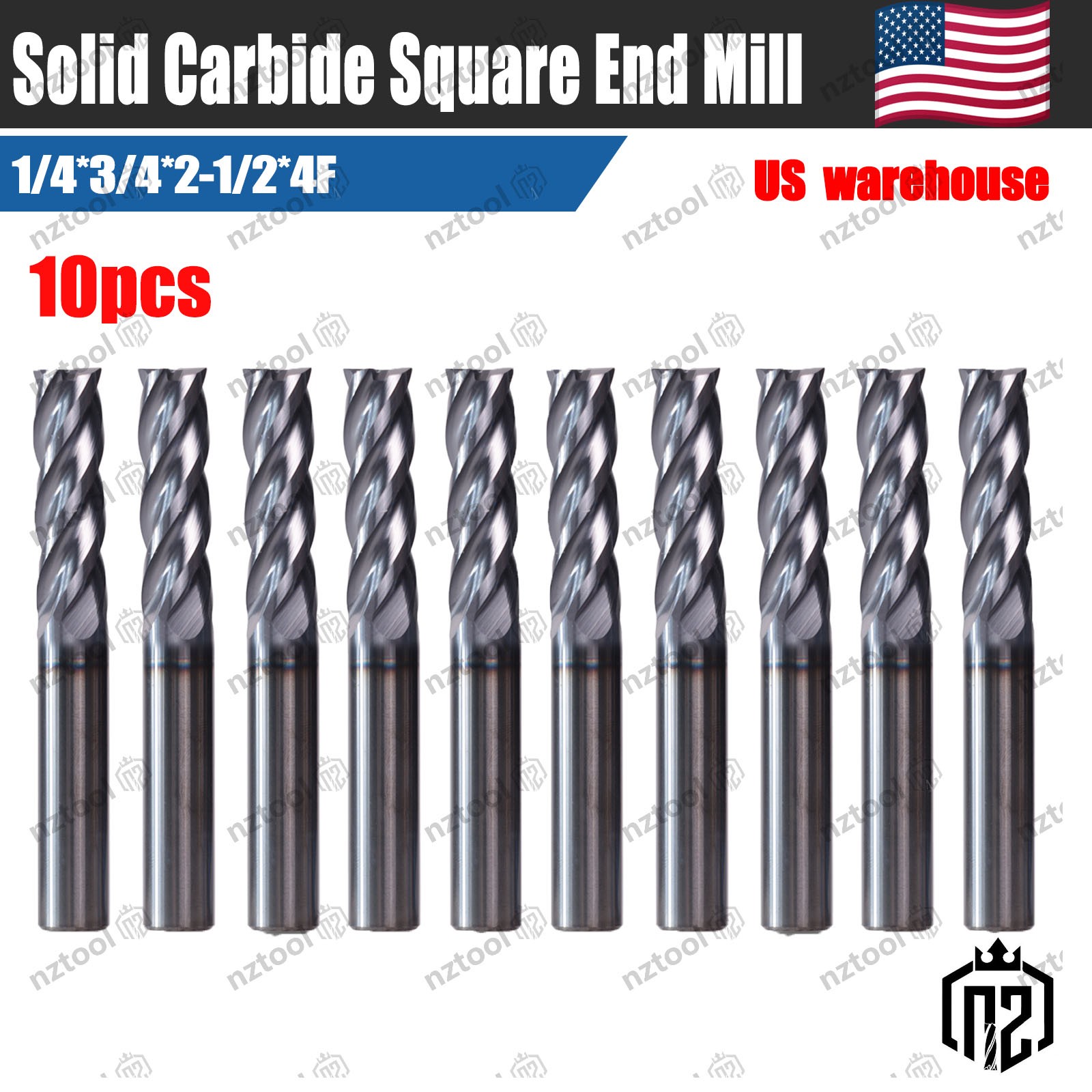 10Pcs 4 Flute 1/4