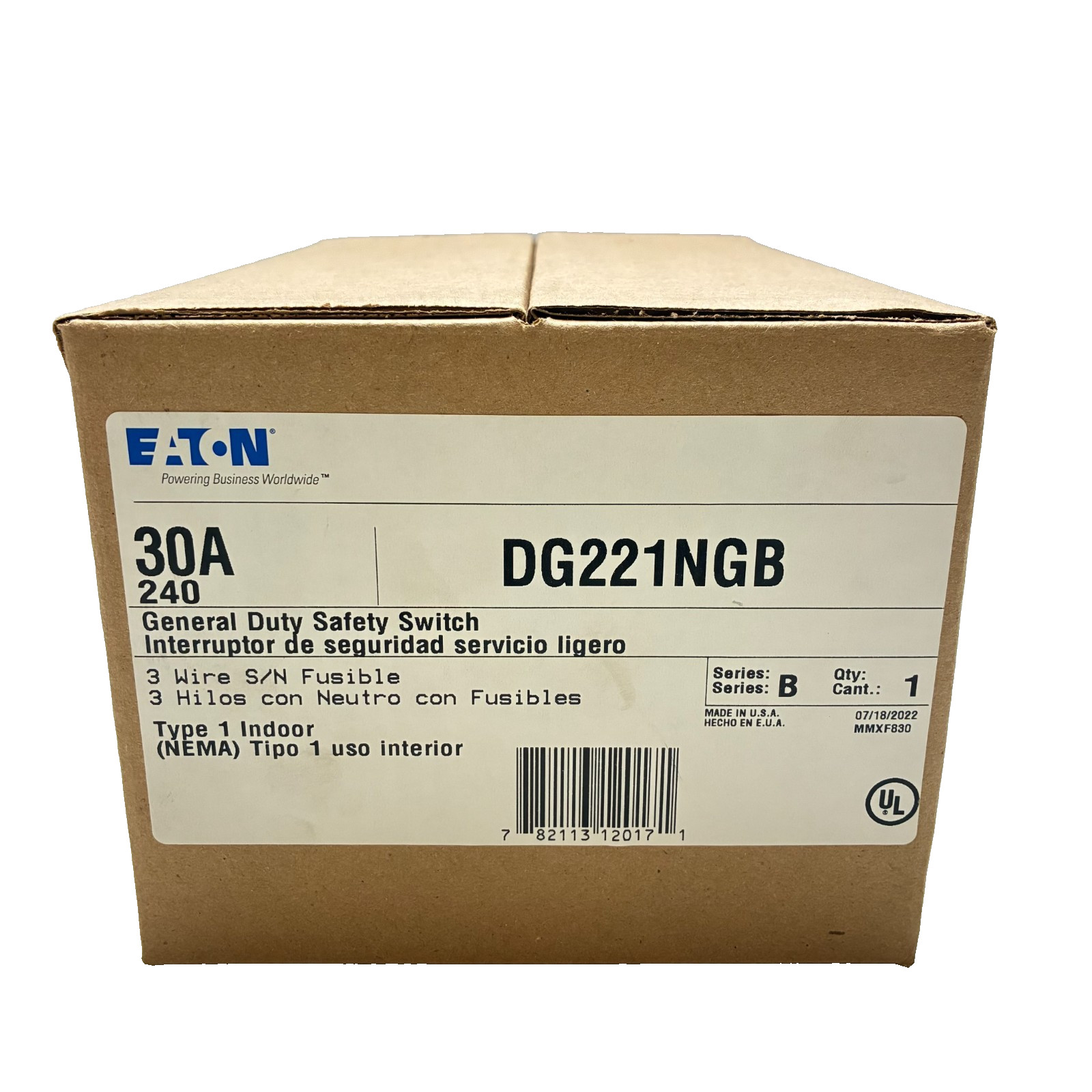 EATON DG221NGB GENERAL DUTY SAFETY SWITCH 30A 240V EATON DG221NGB GENERAL DUTY SAFETY SWITCH 30A 240V
