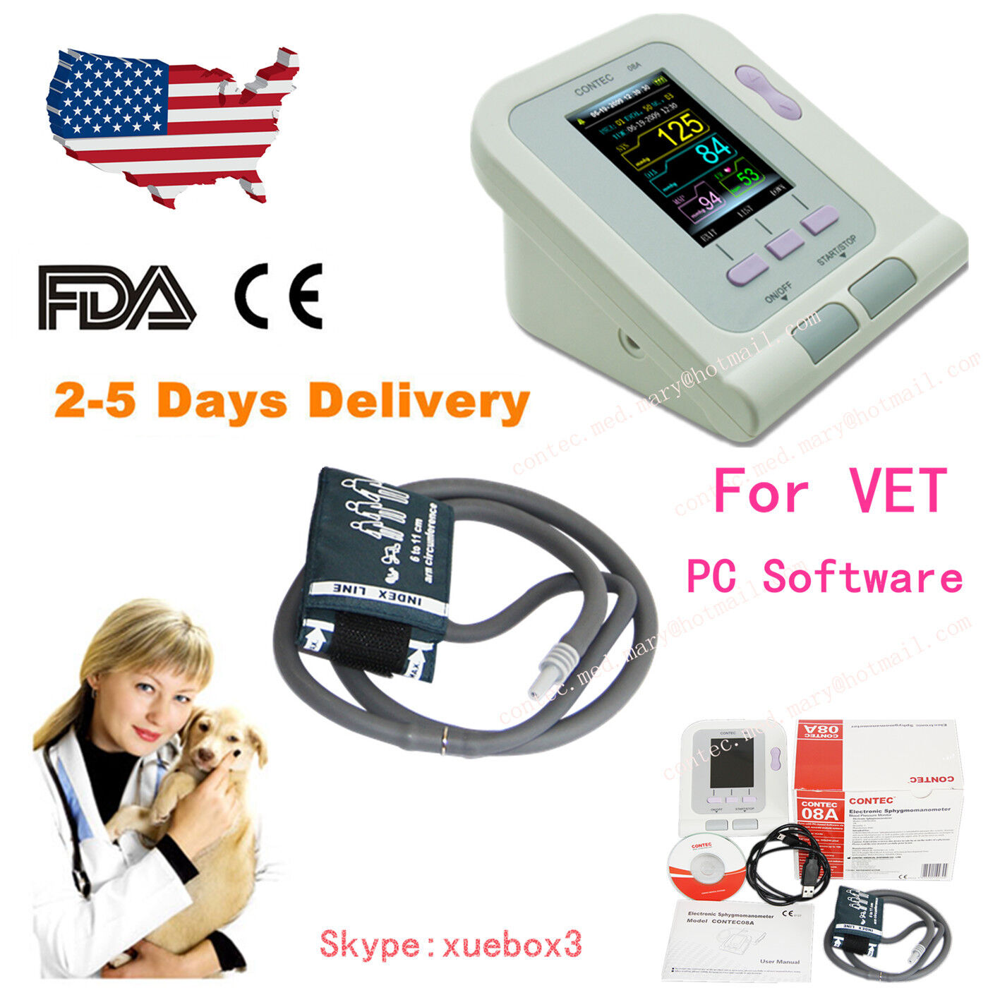 US Seller  VET Veterinary Digital Blood Pressure Monitor,NIBP+VET cuff CONTEC08A