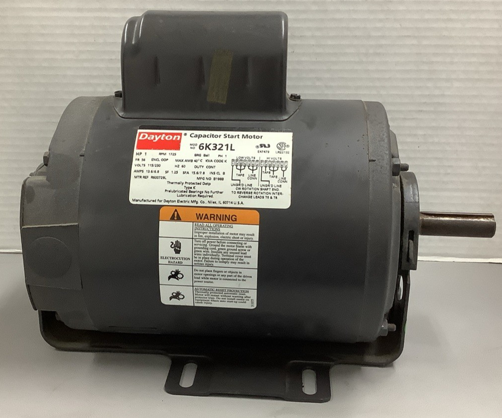 Dayton 6K321L Belt Drive Motor 1HP 1725RPM 115/230VAC 1-Speed(R71)