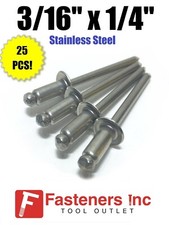 (Qty 25) POP Rivets ALL Stainless Steel 6-4 3/16 x 1/4 Grip (Total Qty 25) picture