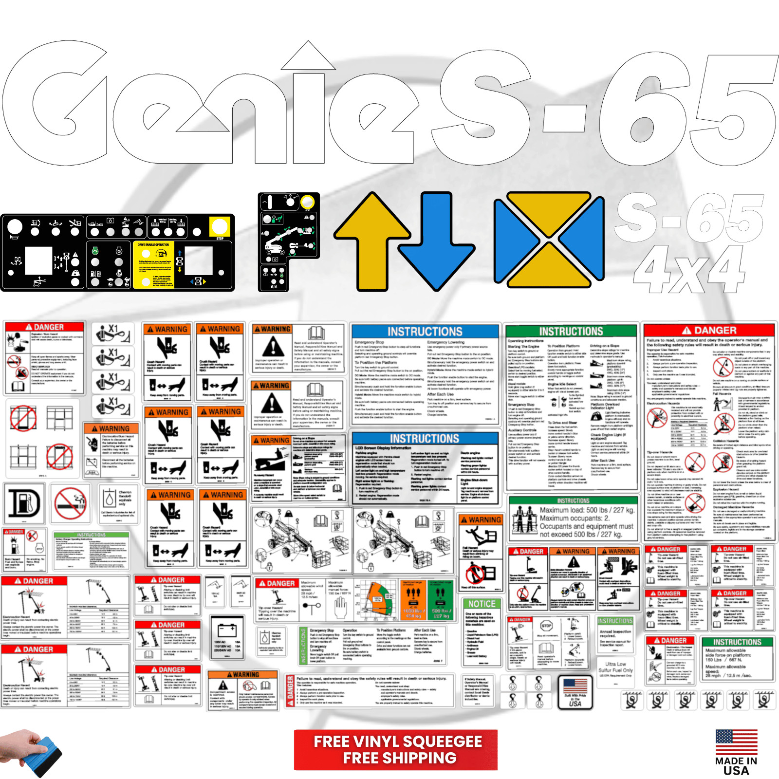 Fits Genie S-65 Decal Kit Boom Lift Stickers - - 3M Vinyl Fits Genie S-65 Decal Kit Boom Lift Stickers - - 3M Vinyl