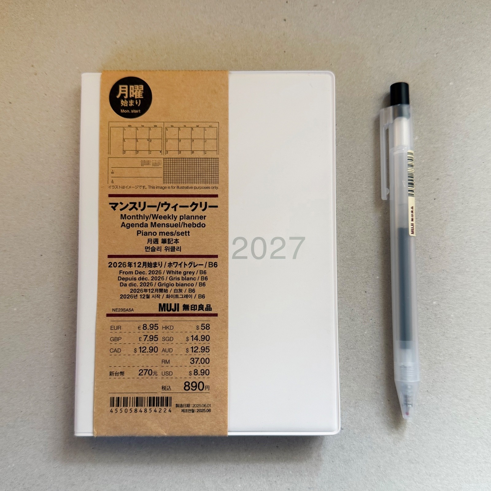 NEW MUJI 2027 Monthly / Weekly Planner - A6 size, White w/ FREE MUJI PEN NEW MUJI 2027 Monthly / Weekly Planner - A6 size, White w/ FREE MUJI PEN