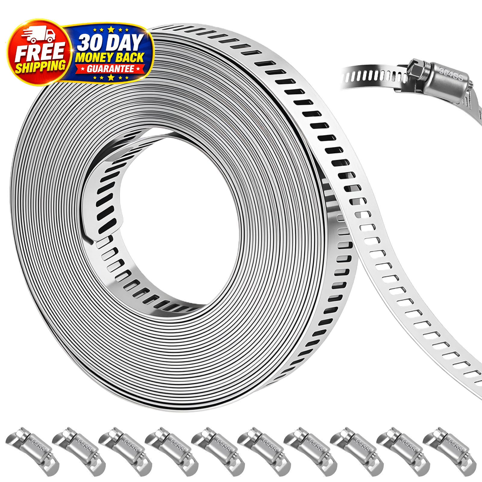 16 FT DIY Hose Clamps Assortment Kit,304 Stainless Steel Silver 16 FT DIY Hose Clamps Assortment Kit,304 Stainless Steel Silver