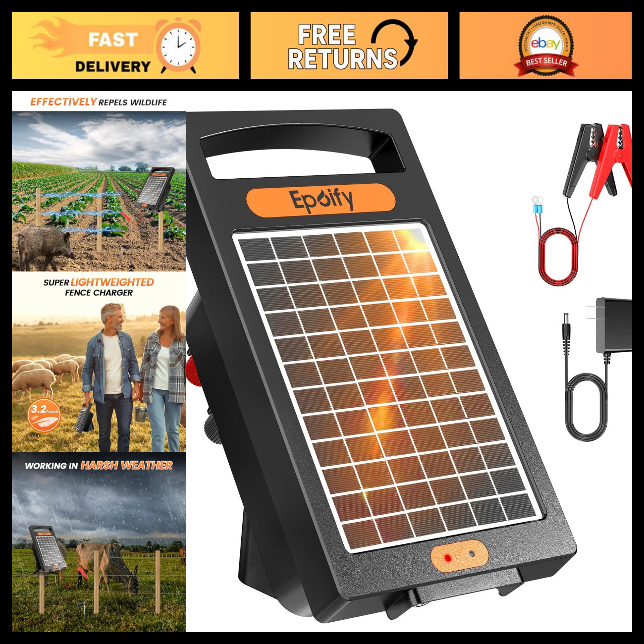 24-Hour Solar Electric Fence Charger, 0.18J Output, 10-Mile Range for Livestock 24-Hour Solar Electric Fence Charger, 0.18J Output, 10-Mile Range for Livestock