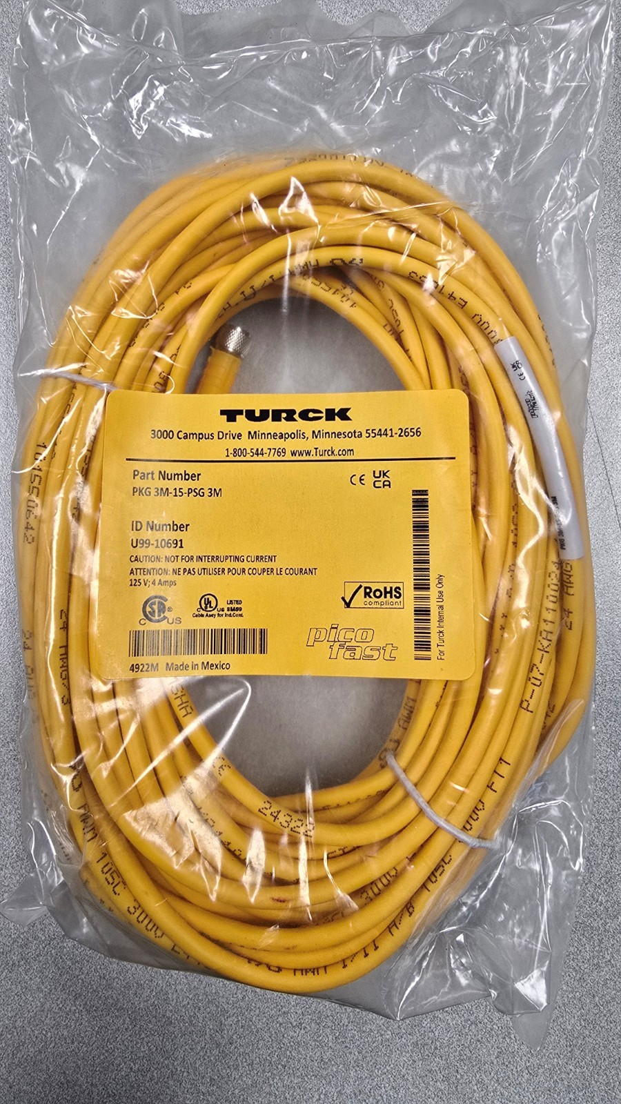 PKG 3M-15-PSG 3M - TURCK U99-10691 - Patch Cable, 3 conductor, M8 Female and M8 