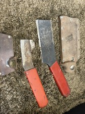 2 VTG. KLEIN TOOLS 5574 S LINEMANS CABLE SPLITTING KNIFE TOOL W/ LEATHER SHEATH picture