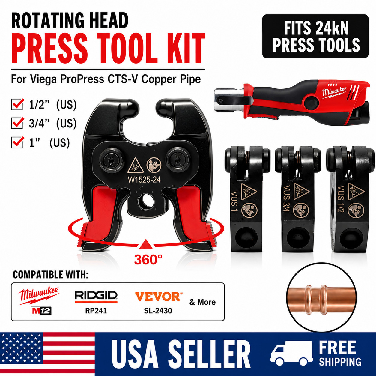 24kN Press Tool Jaws Kit Compatible M12 RP241 ProPress Copper 1/2 24kN Press Tool Jaws Kit Compatible M12 RP241 ProPress Copper 1/2