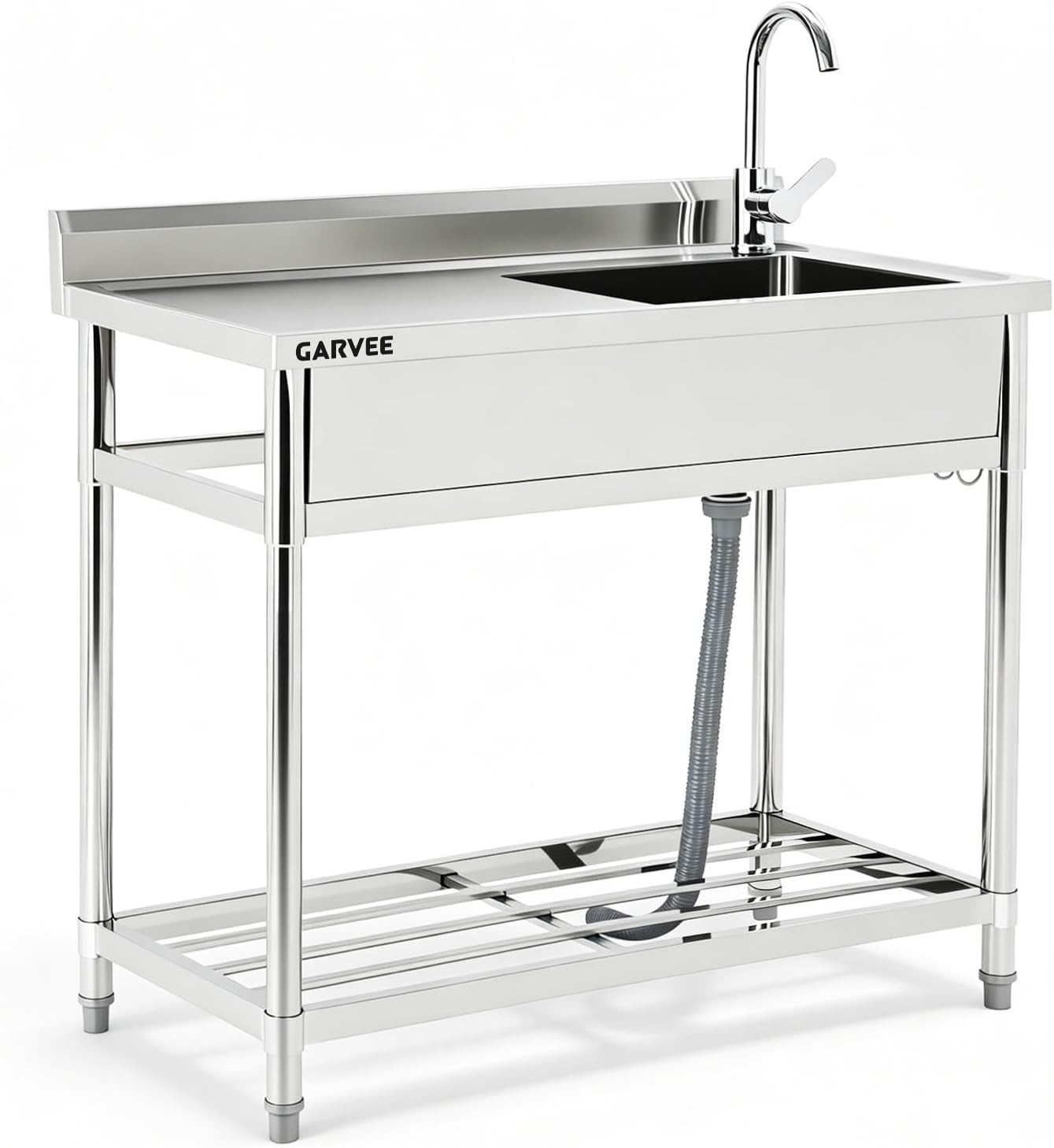 47x20x37 in Stainless Steel Utility Sink Freestanding Single Bowl with Workbench 47x20x37 in Stainless Steel Utility Sink Freestanding Single Bowl with Workbench
