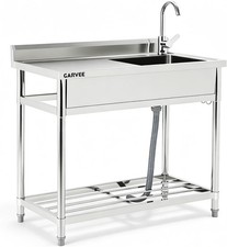 47x20x37 in Stainless Steel Utility Sink Freestanding Single Bowl with Workbench picture