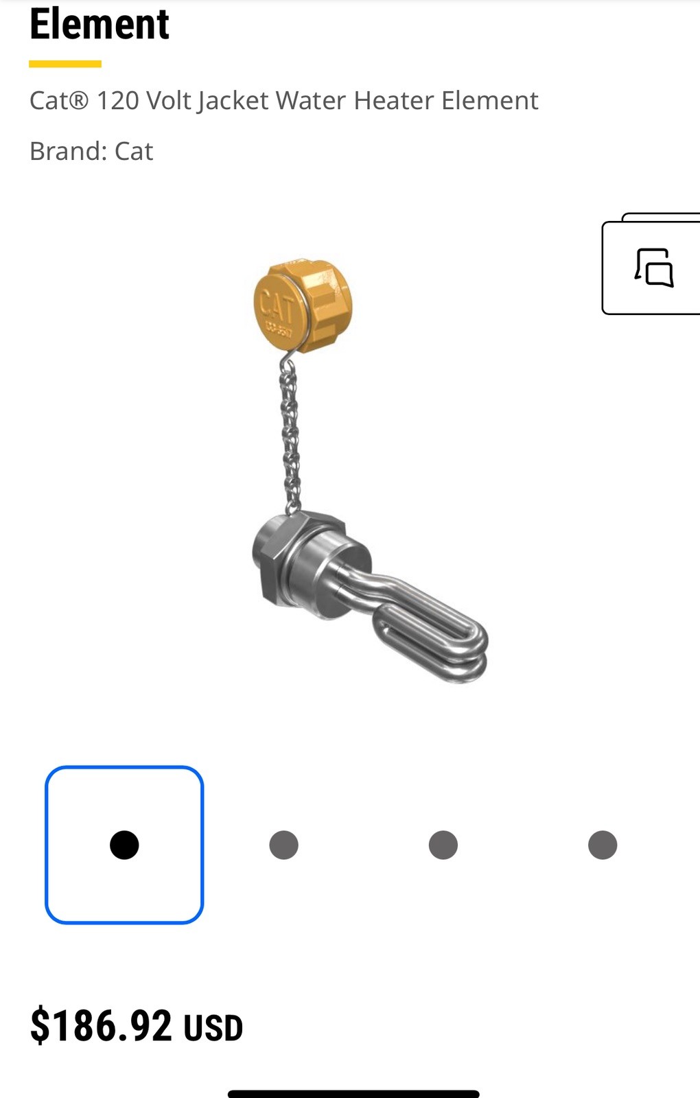 NEW Caterpillar (CAT) 246-2686 JACKET WATER HEATER ELEMENT NEW Caterpillar (CAT) 246-2686 JACKET WATER HEATER ELEMENT