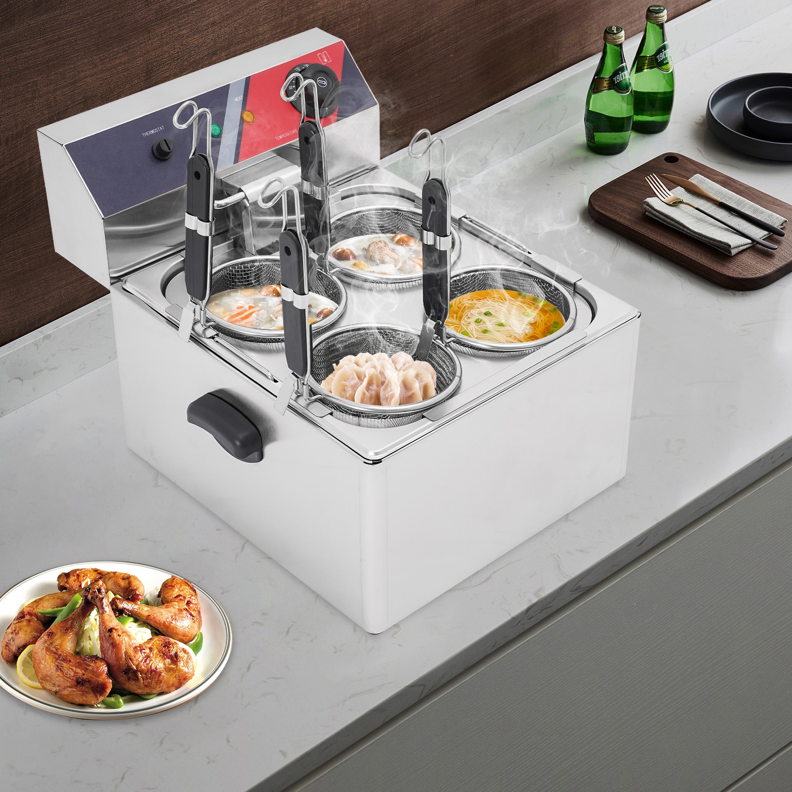 Commercial Pasta Cookers Electric Noodle Cooking Machine w/ 4* Strainer Baskets Commercial Pasta Cookers Electric Noodle Cooking Machine w/ 4* Strainer Baskets