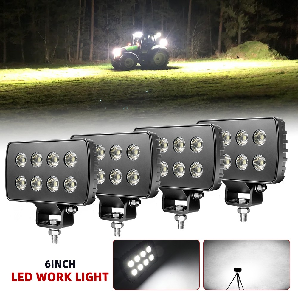 4PCS 80W Tractor LED Work Light Pods 6 Inch Truck Offroad 12V 24V Flood Lamps
