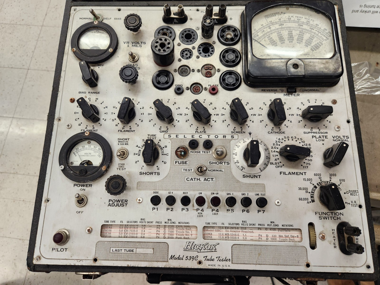 Vintage Hickok 539C Tube Tester, PARTS OR REPAIR Vintage Hickok 539C Tube Tester, PARTS OR REPAIR