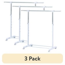 (3 pack)  Adjustable Rolling Garment Rack Metal Chrome, White, picture