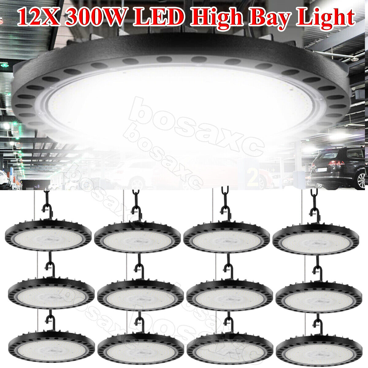 12 Pack 300W UFO Led High Bay Light Factory Warehouse Commercial Led Shop Lights