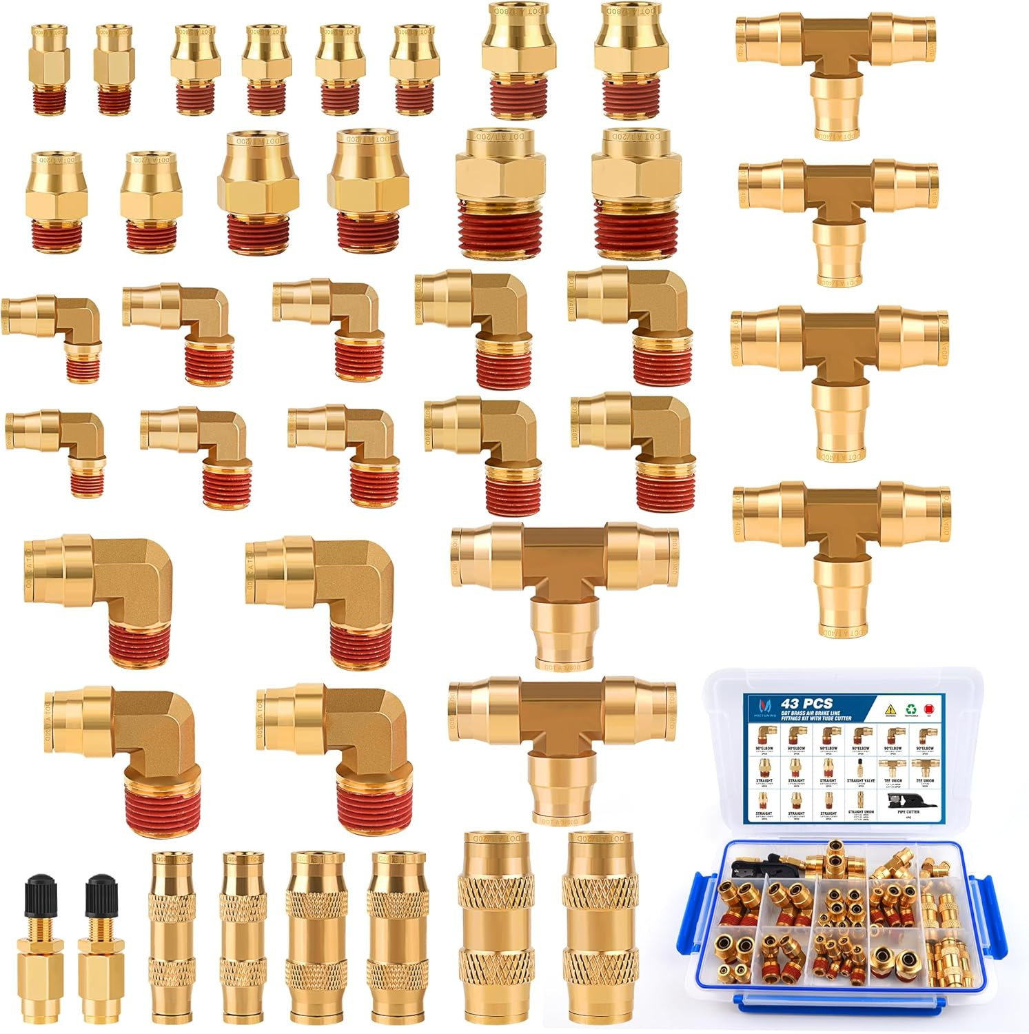 43Pcs Brass DOT Air Line Fittings Assortment Kit For Truck Trailers Brake System 43Pcs Brass DOT Air Line Fittings Assortment Kit For Truck Trailers Brake System