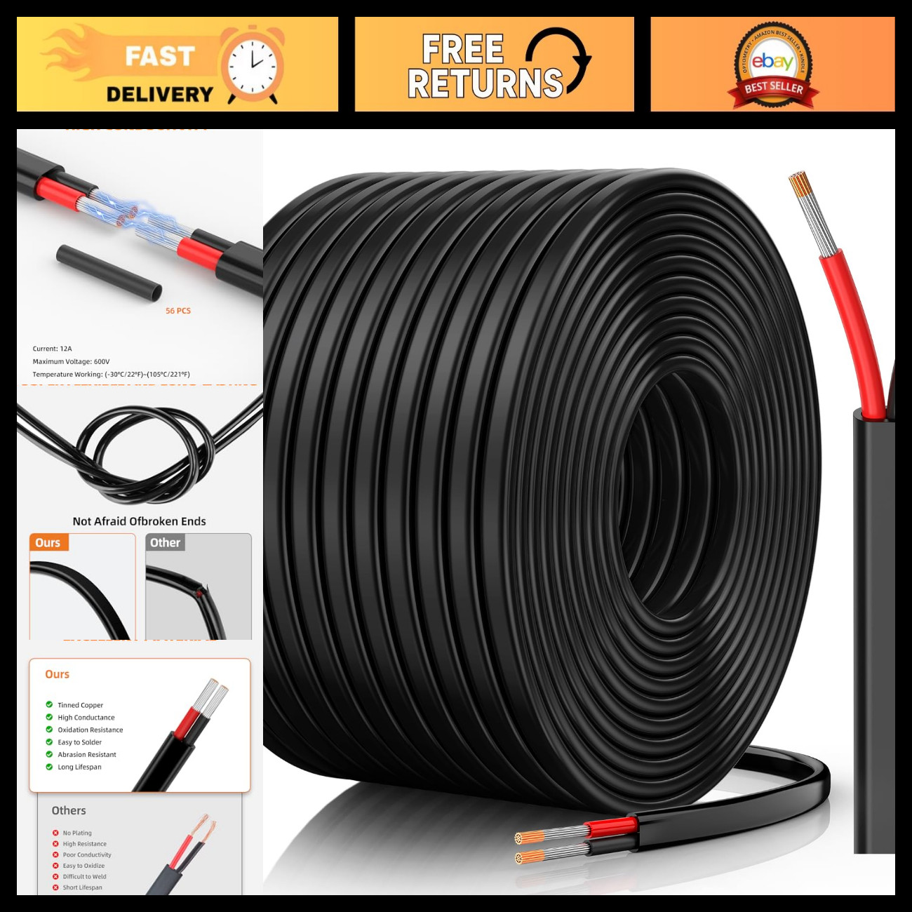 18 AWG 2 Conductor Automotive Wire - 100FT 18 Gauge Electrical Cable for DIY Pro