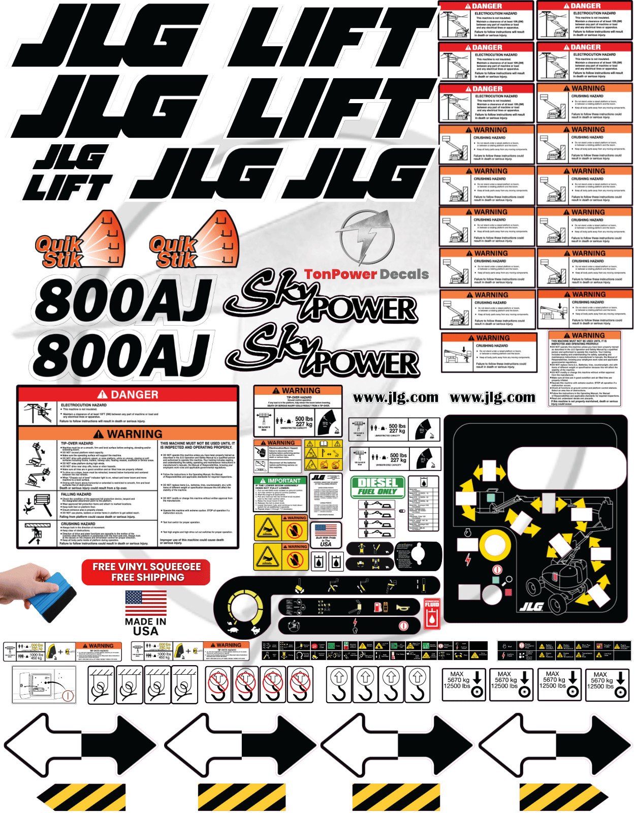 Fits JLG 800AJ Boom Lift Decal Kit – 3M Vinyl – Fits JLG 800AJ Boom Lift Decal Kit – 3M Vinyl –