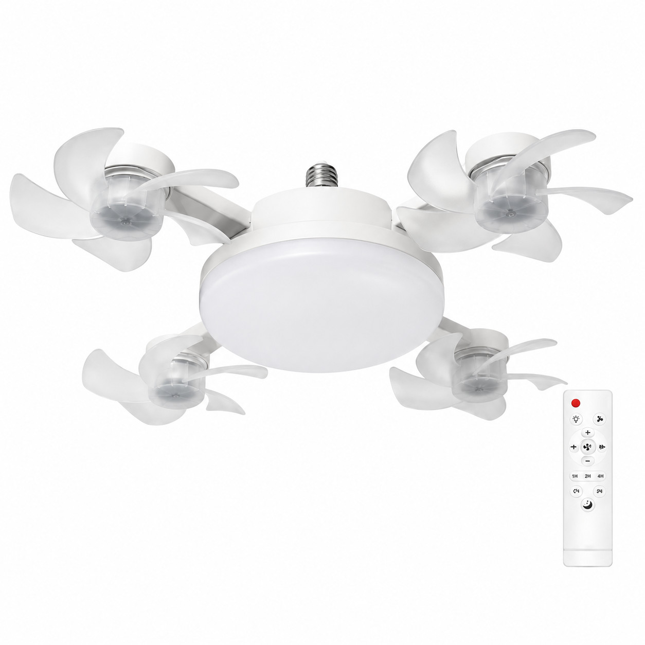 4-Head Foldable Socket Ceiling Fan with LED Light 3 Speed 3 Color Remote Control 4-Head Foldable Socket Ceiling Fan with LED Light 3 Speed 3 Color Remote Control