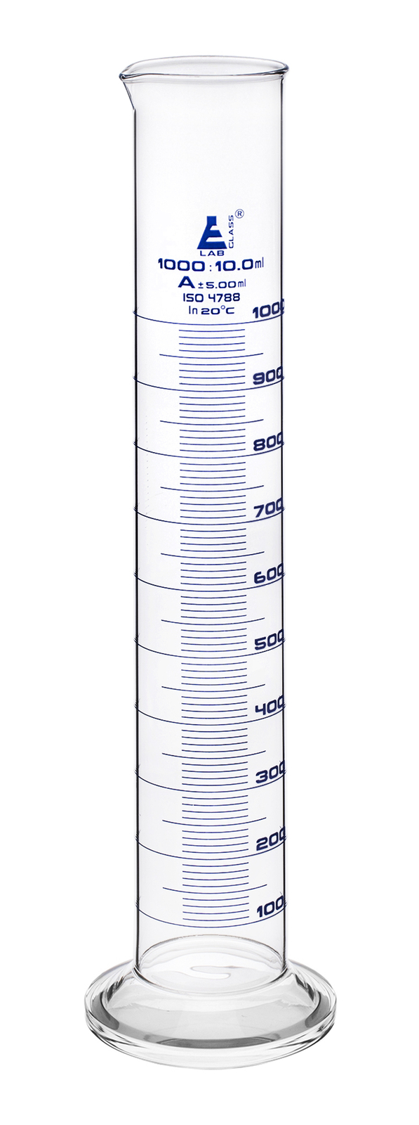 Eisco Labs 1000ml Graduated Cylinder, Class A - Blue Graduations, Round Base Eisco Labs 1000ml Graduated Cylinder, Class A - Blue Graduations, Round Base