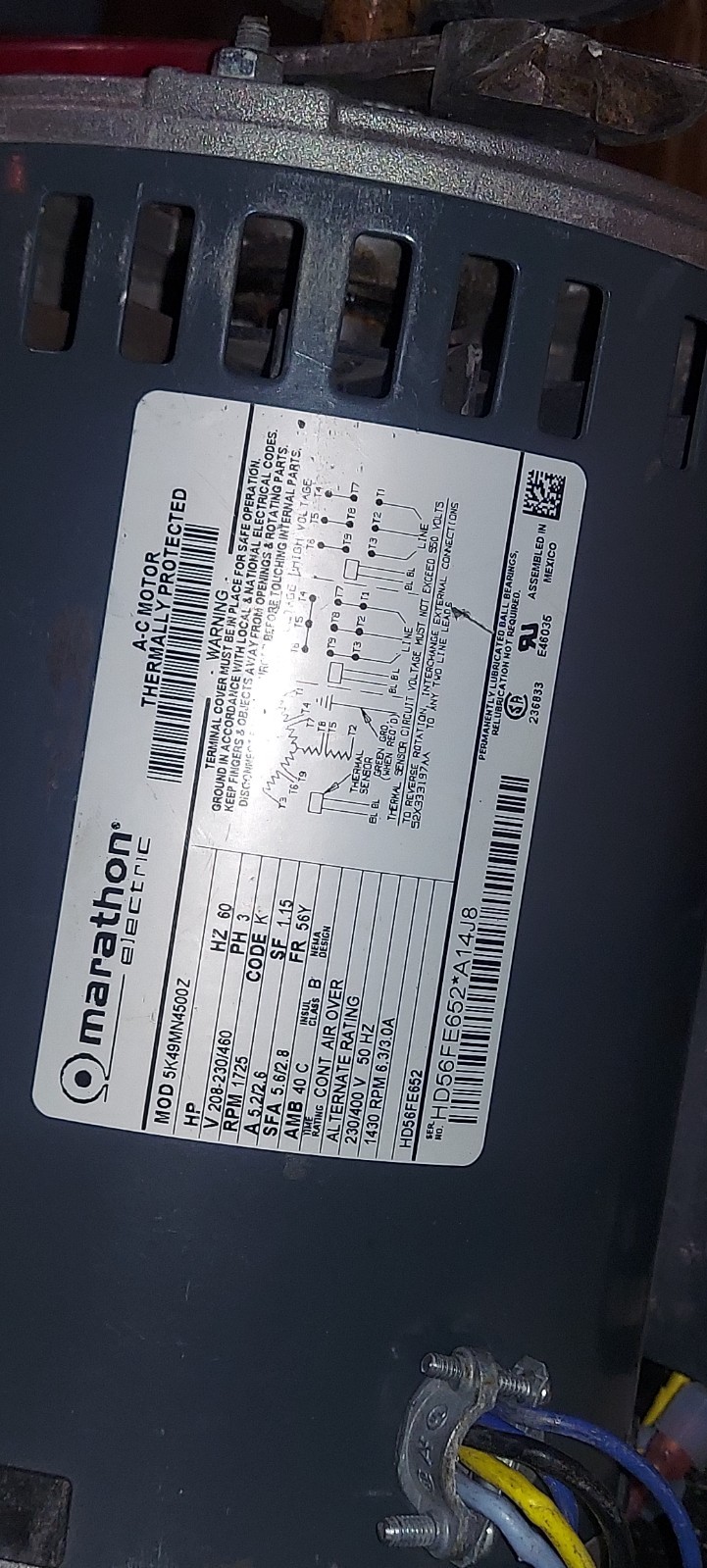 MARATHON AC Motor 1725 RPM 208-230/460V 3PH 1.5HP MARATHON AC Motor 1725 RPM 208-230/460V 3PH 1.5HP