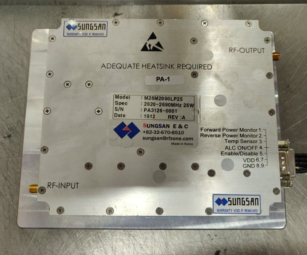 Sungsan M26M2090LP25 2620-2690Mhz 25W Ultra High RF power Amplifier - NEW Sungsan M26M2090LP25 2620-2690Mhz 25W Ultra High RF power Amplifier - NEW