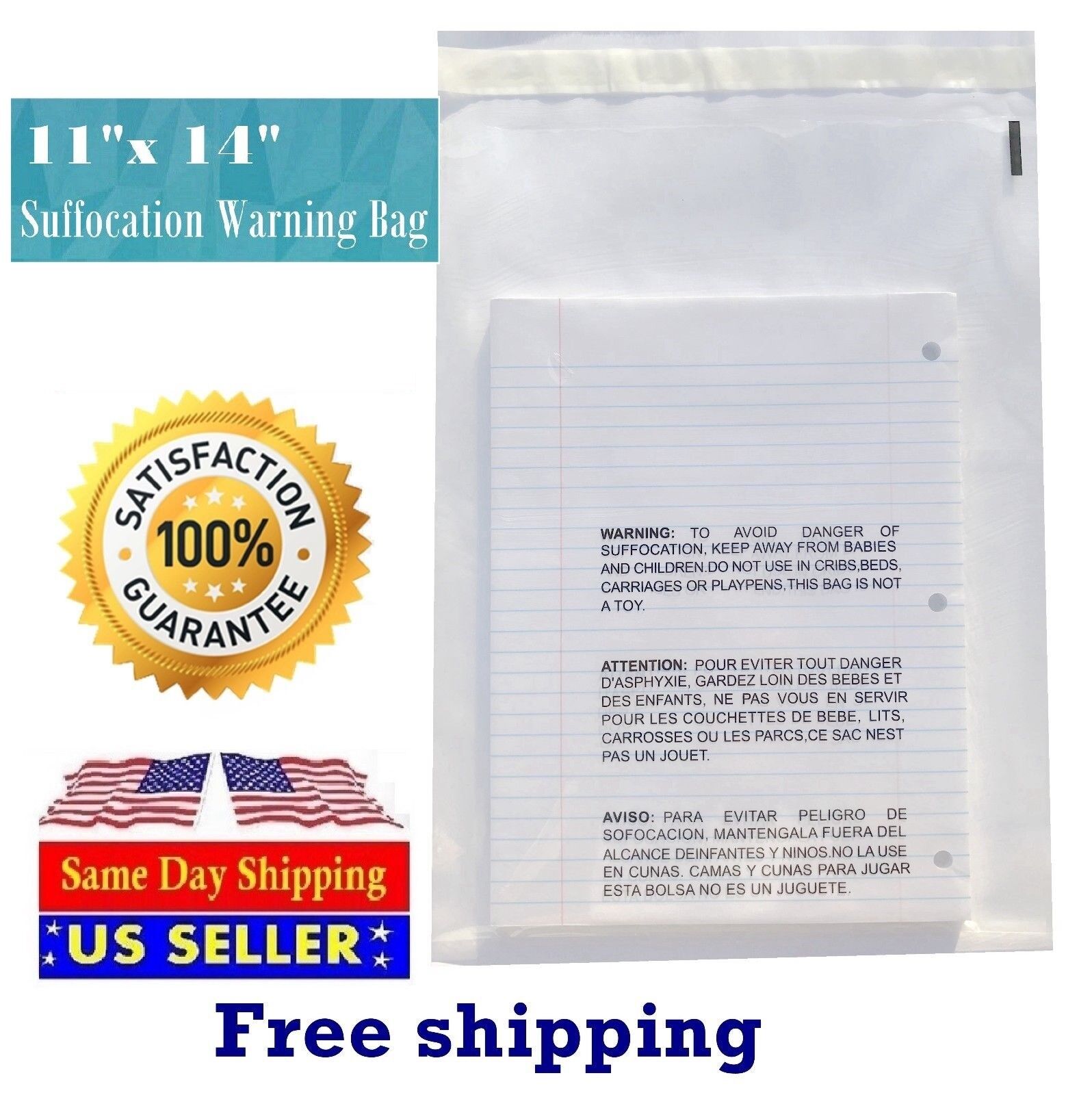 11x14 Clear Suffocation Warning Poly Self Seal Bags -ST ShipMailers