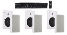 Rockville Commercial Amplifier+(6) Slim White Restaurant/Bar/Cafe Wall Speakers picture