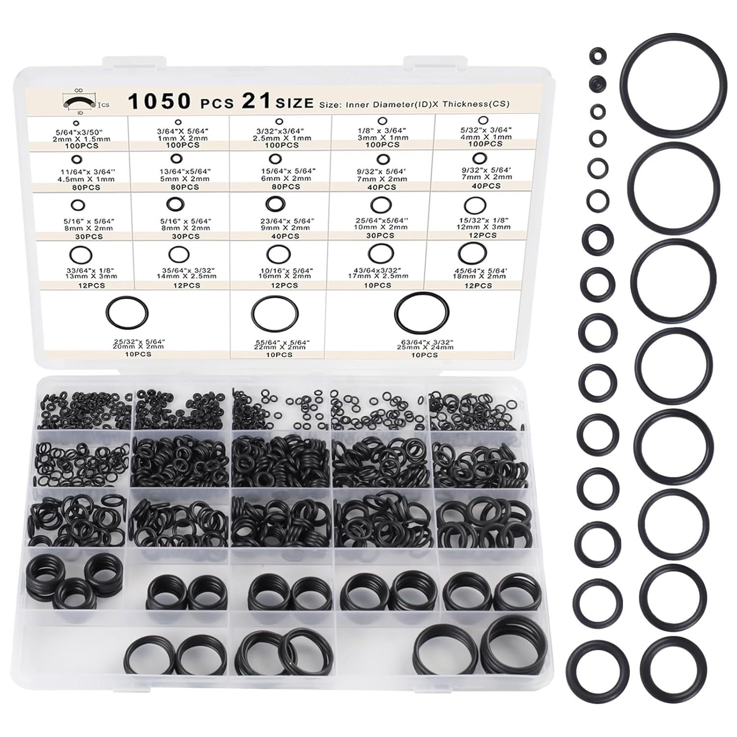 1050PCS Metric O Ring Kit 21 Sizes Nitrile Rubber Seal Assortment 1050PCS Metric O Ring Kit 21 Sizes Nitrile Rubber Seal Assortment
