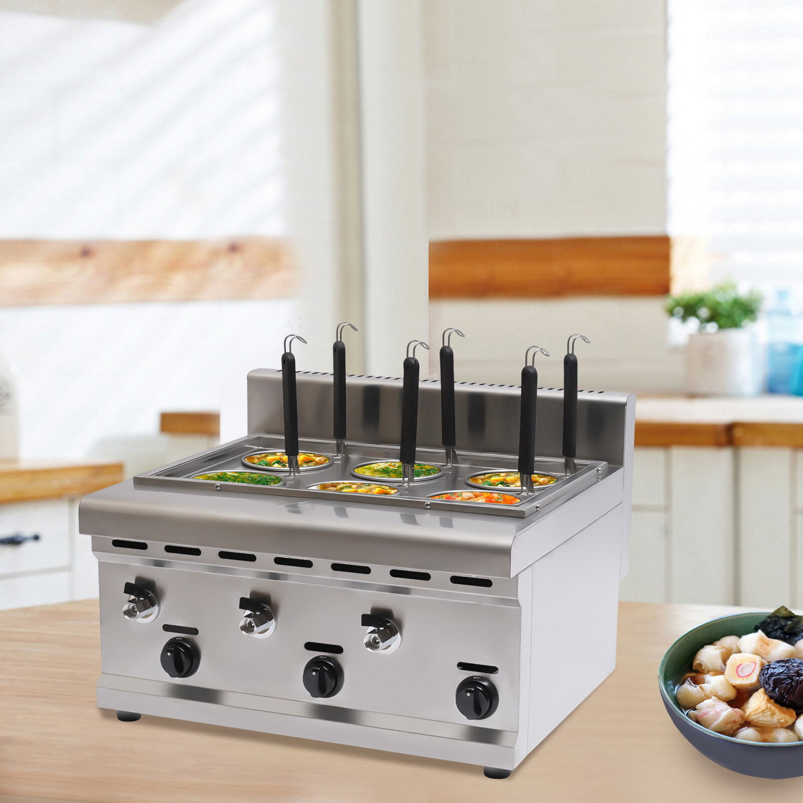 Commercial Pasta Cooking Machine Noodle Boiler 6 Holes Pasta Maker 3 Gas Knobs Commercial Pasta Cooking Machine Noodle Boiler 6 Holes Pasta Maker 3 Gas Knobs