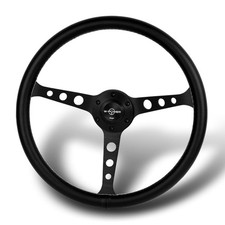 15 Reinforced Steering Wheel 380mm 6 Bolt 3 Deep Black Leather White Stitch JDM picture