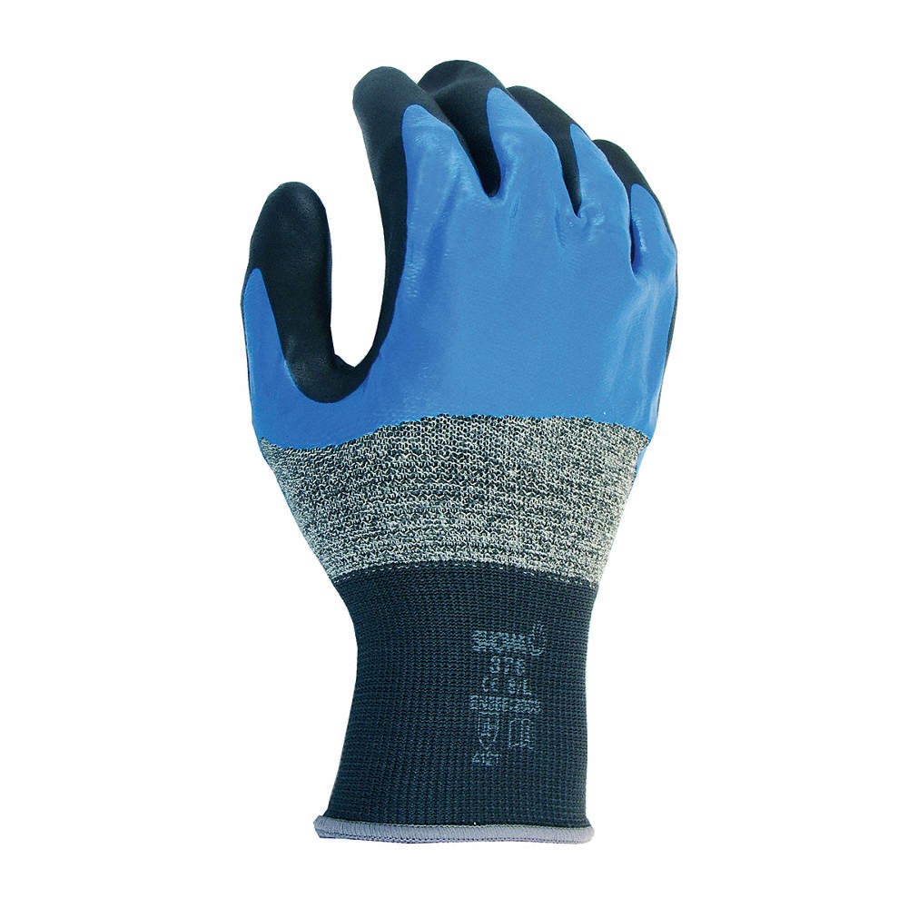 SHOWA 376XL-09 Coated Gloves,Black/Blue,XL,PR 18F252 SHOWA 376XL-09 Coated Gloves,Black/Blue,XL,PR 18F252