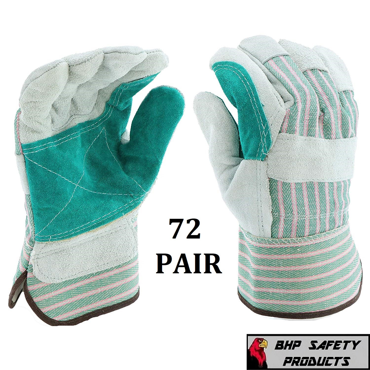 72 PAIR DOUBLE PALM SPLIT LEATHER PALM WORK GLOVES MEN'S LARGE BRAND NEW