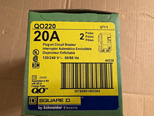 Square D QO220 20A 2-Pole Plug-On Circuit Breaker 120/240V AC 5-Pack picture